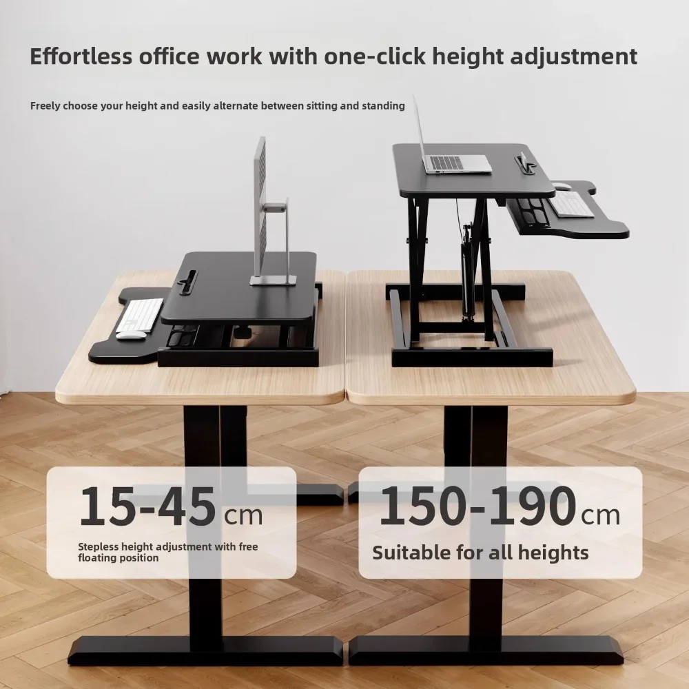 Adjustable Standing Desk Riser, Dual Layer Sit Stand Converter with X-Shaped Support Gas Spring Lift Home Office Workstation