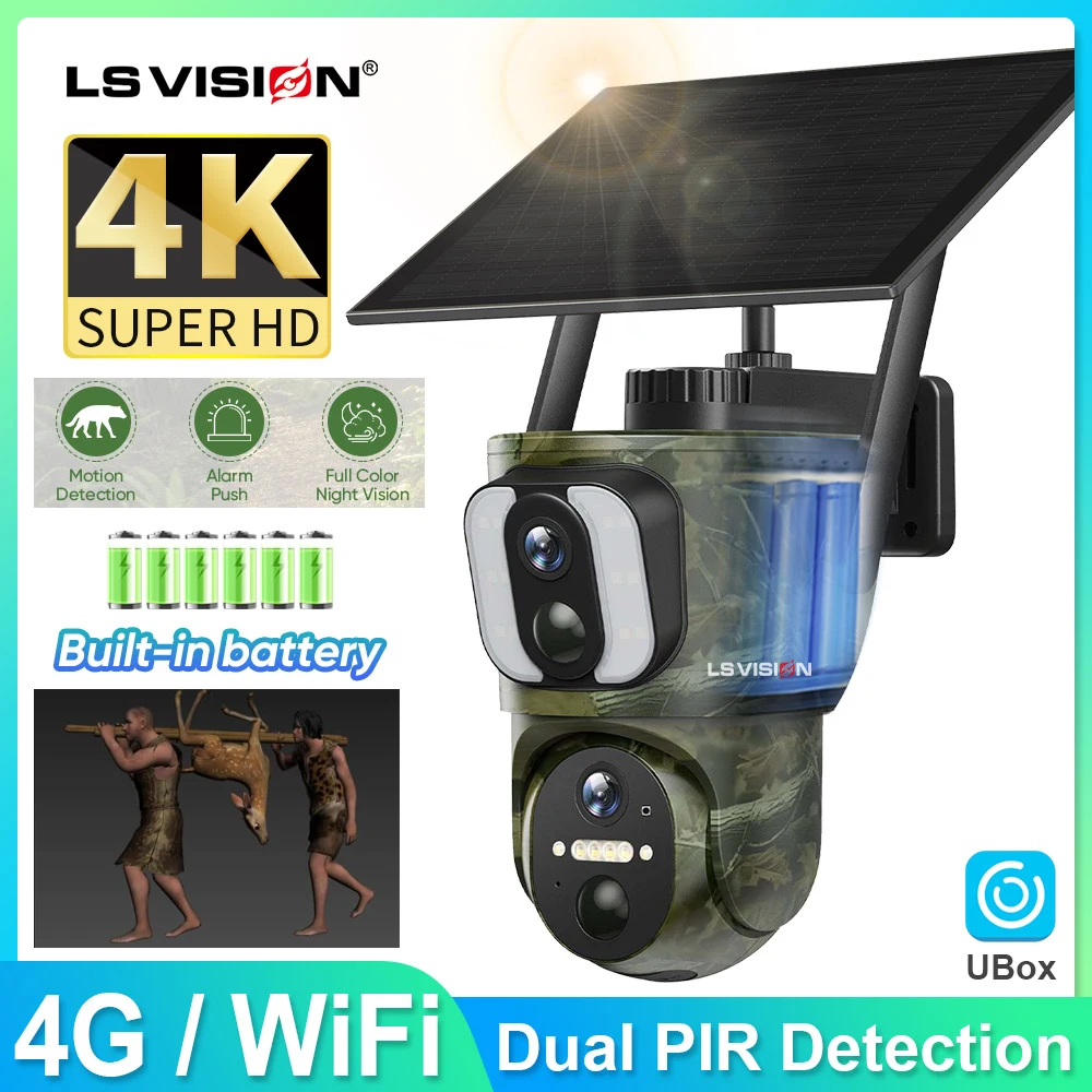 

LS VISION Solar Trail Cameras Outdoor 8mp 4K Dual Screen 4G/WiFi Cctv Camera with Night Vision Motion Activated Wildlife Hunting