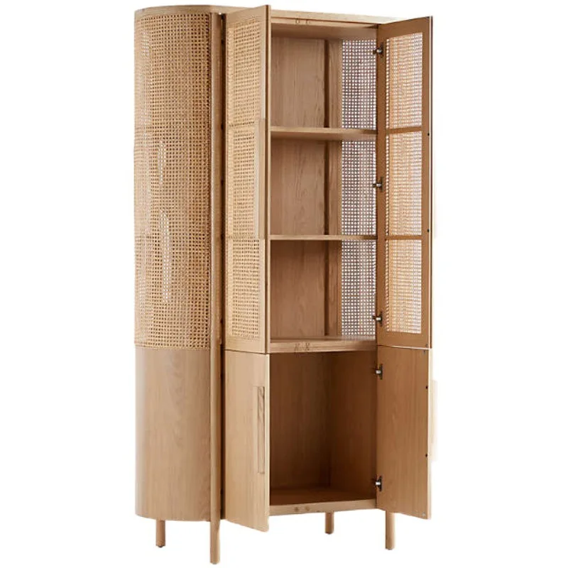 Nordic solid wood bookcase Japanese Korean rattan wine cabinet American side cabinet