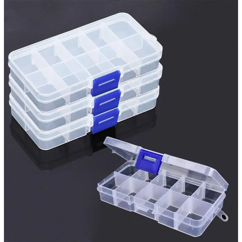 Practical 10/15 Grids Compartment Plastic Storage Box Adjustable Jewelry Rhinestones Gem Holder Case Nails Accessories Organizer