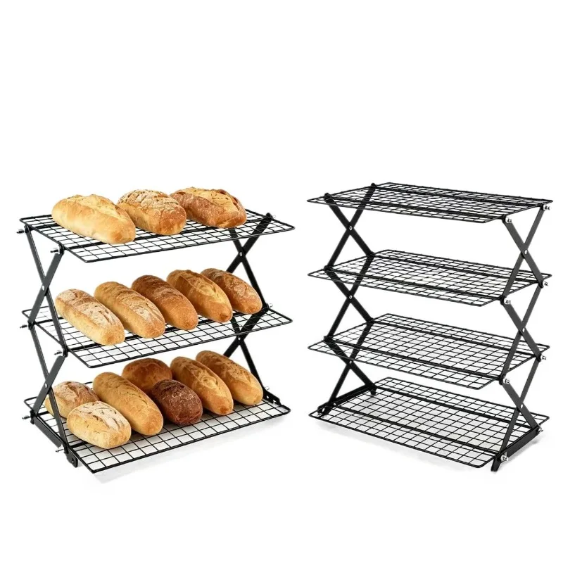 3/4-Tiers Cooling Rack for Baking & Cooking, Collapsible & Space-Saving Baking Wire Rack Adjustable Tiers for Cakes, bread