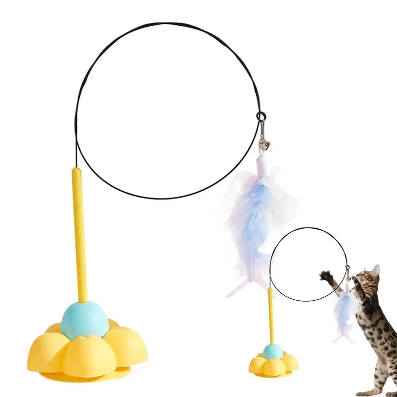 Interactive Cat Feather Toy Cat String Toy With Sticky Suction Cup Flexible Steel Wire Cat Springy Wand Toy For Play Exercise