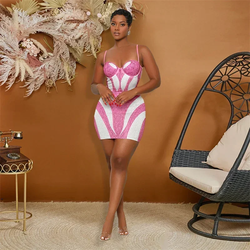 فستان نسائي ضيق من حجر الراين السباغيتي ، حفلة عيد ميلاد ، حفر ساخن ، فستان نادي ليلي صغير ، وردي ، أخضر ، مثير ، جديد ، الصيف ، #3