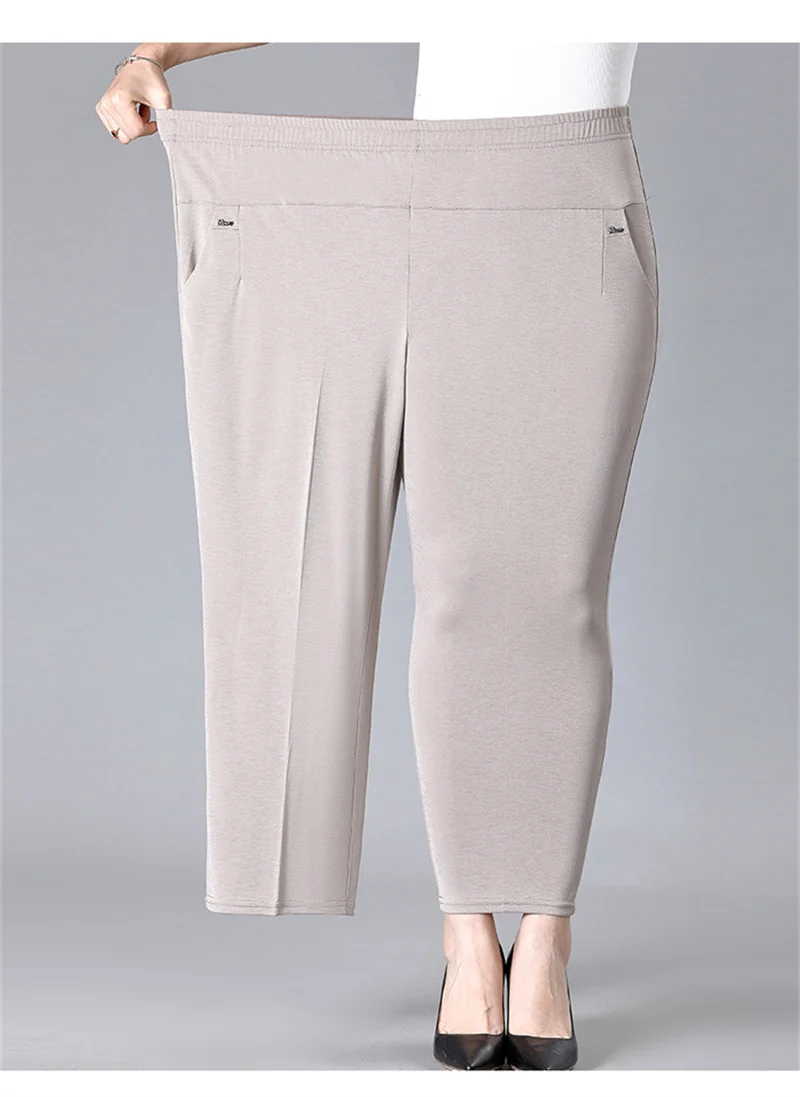 Middle Aged Women's Pants 2026 New Summer Thin High Waiste Elastic Loose Straight Pants Female Casual Trousers 5XL 6XL 7XL 8XL