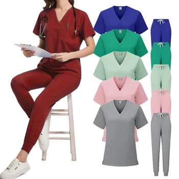 Multilcolors 의료 유니폼 여성 병원 스크럽 세트 스크럽 작업복 간호사 액세서리 치과 수술복 실험실 작업복