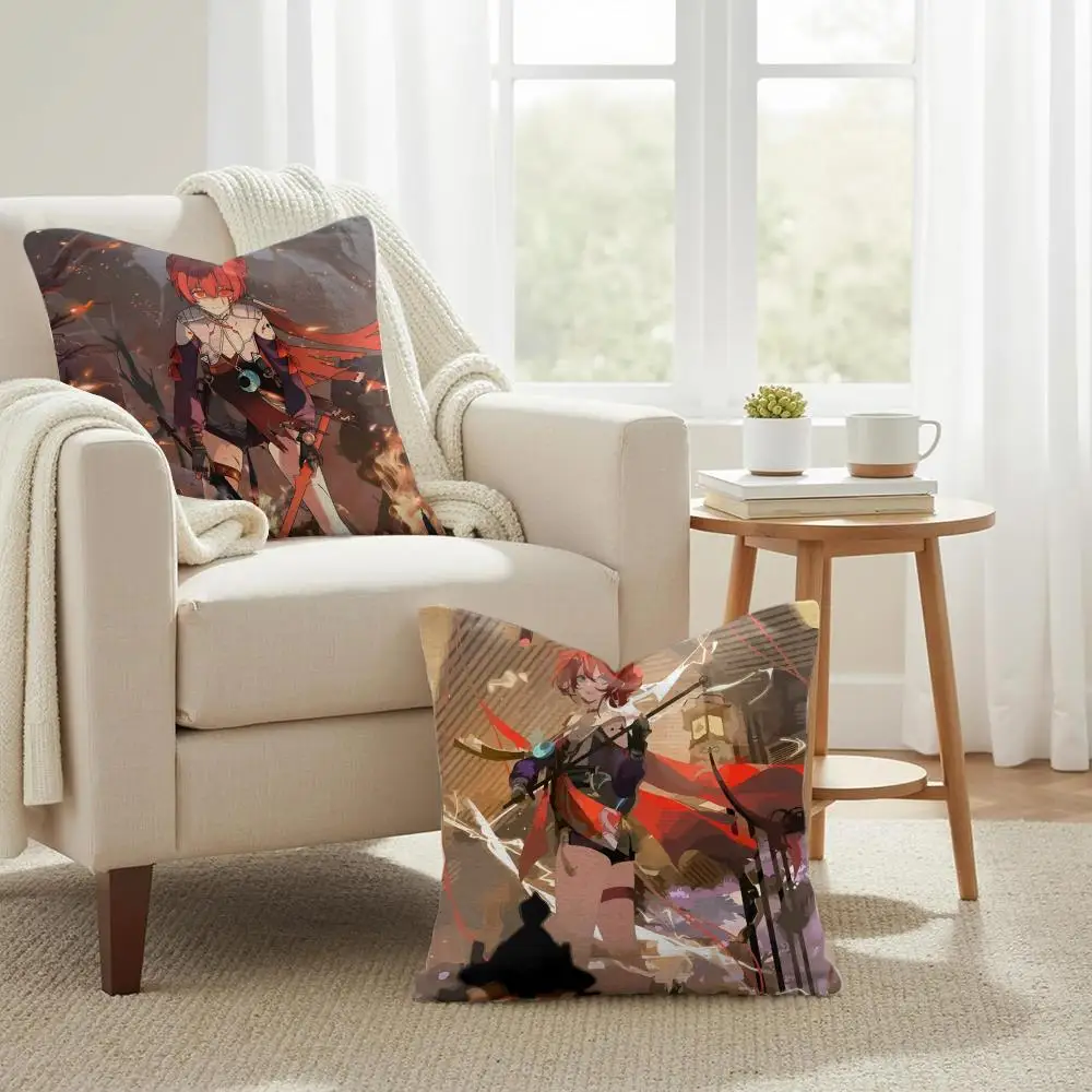 Danjin Wuthering Waves Cushion Cover Summer Coolness Linen Organic Fabric Sofa Pillow Case Double-Sided Printing Home Decor
