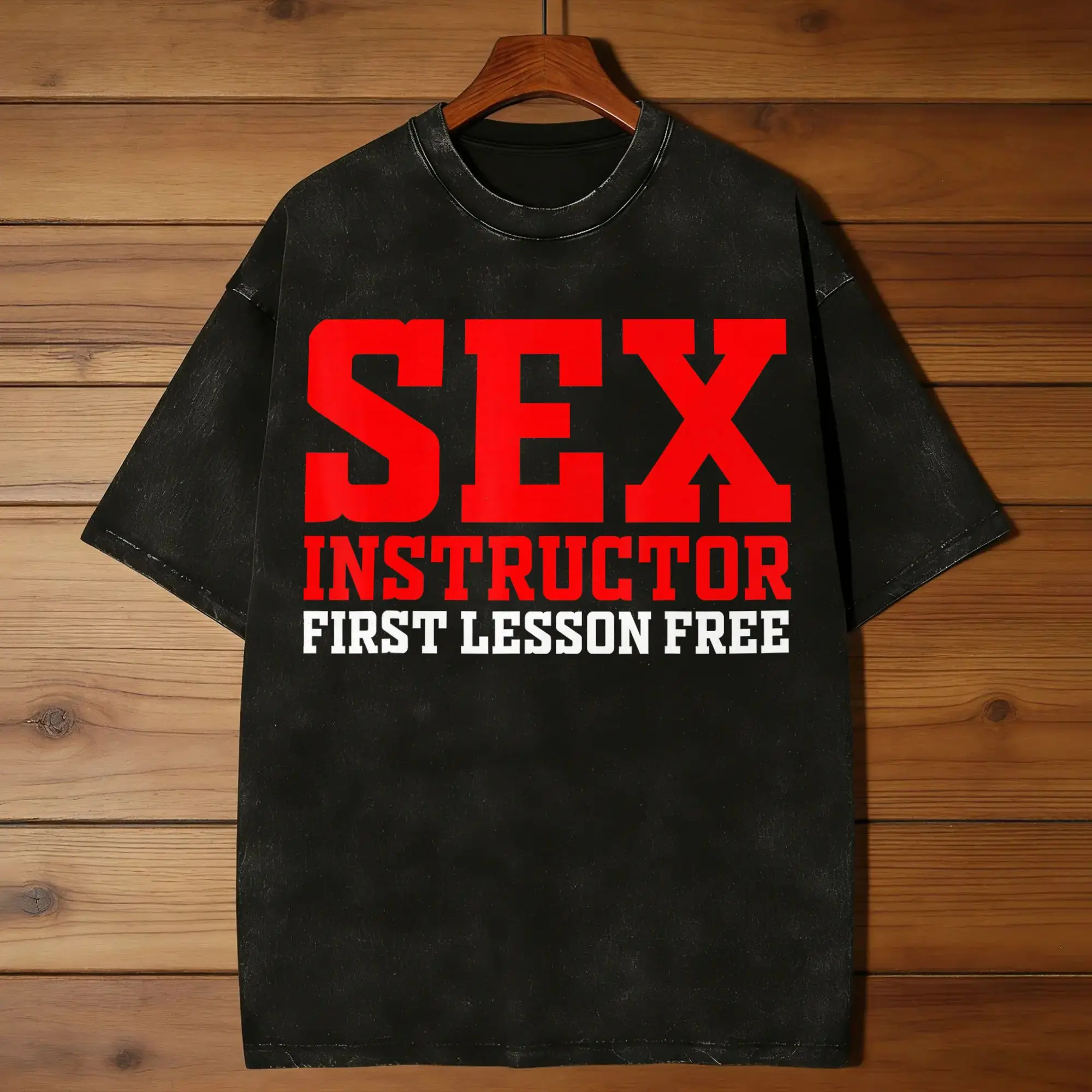Sex Instructor First Lesson Free  T Shirt Beach  Vintage T-Shirts Casual Hippie Tshirt For Mens Short Sleeves Pattern Clothing