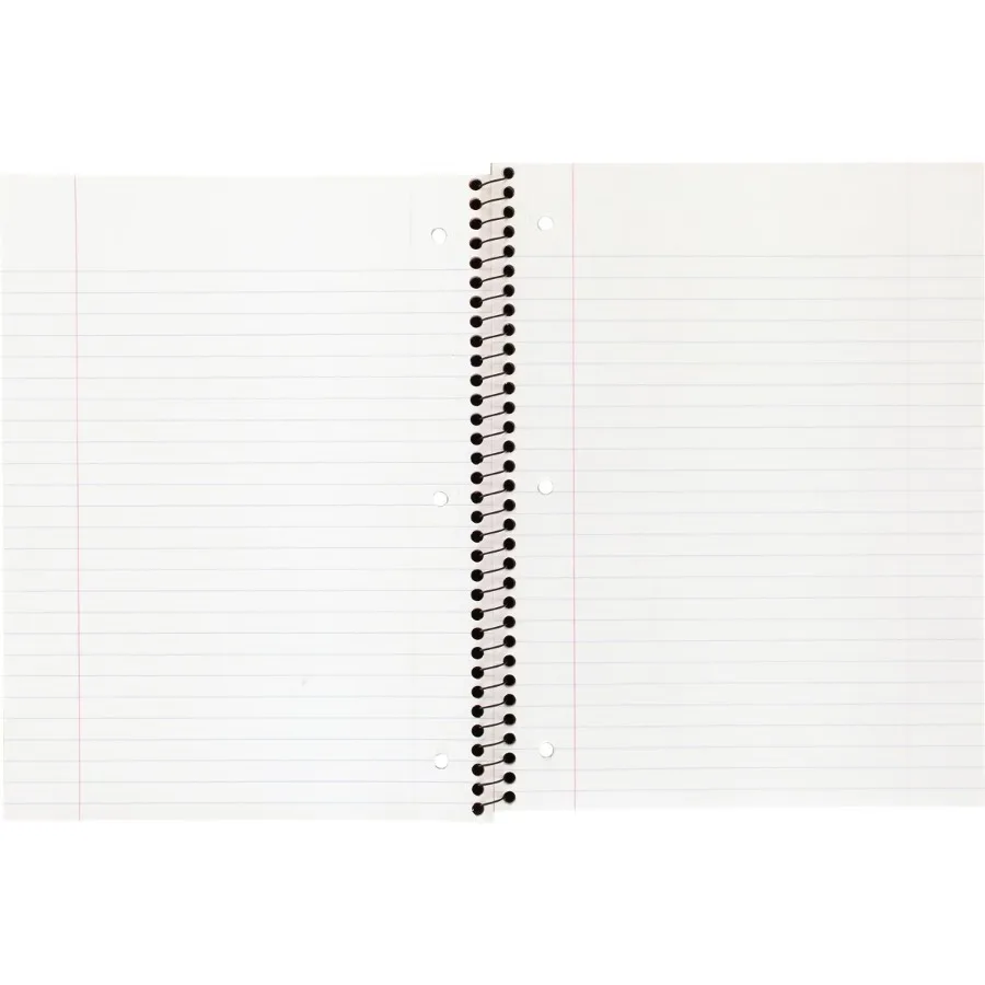 Black Wide Ruled 1 Subject Spiral Notebook, Flexible Plastic Cover, 3 Hole Punched Perforated 70 Pages for Student School Office Use