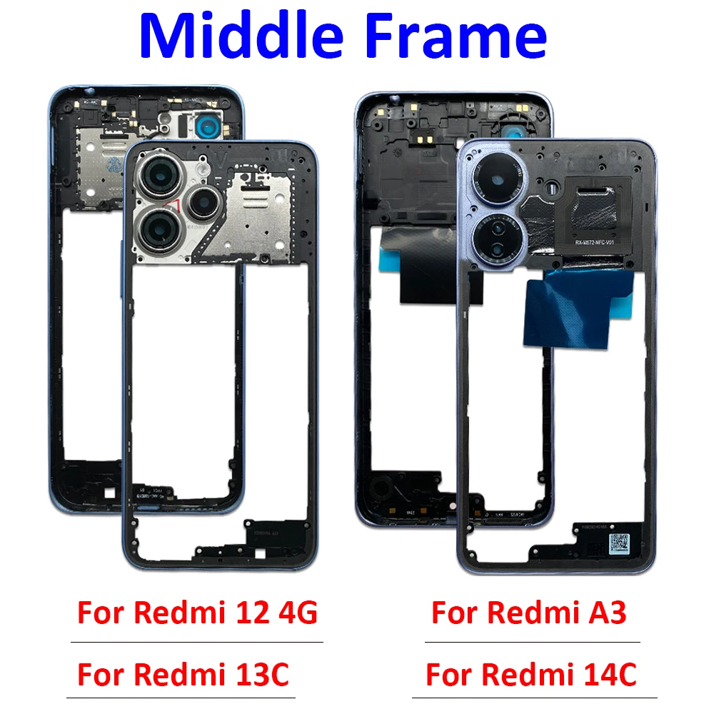NEW Front Housing Middle plate Frame Chassis Shell Bezel Faceplate Repair Parts Replacement For Xiaomi Redmi 13C 14C 12 4G A3