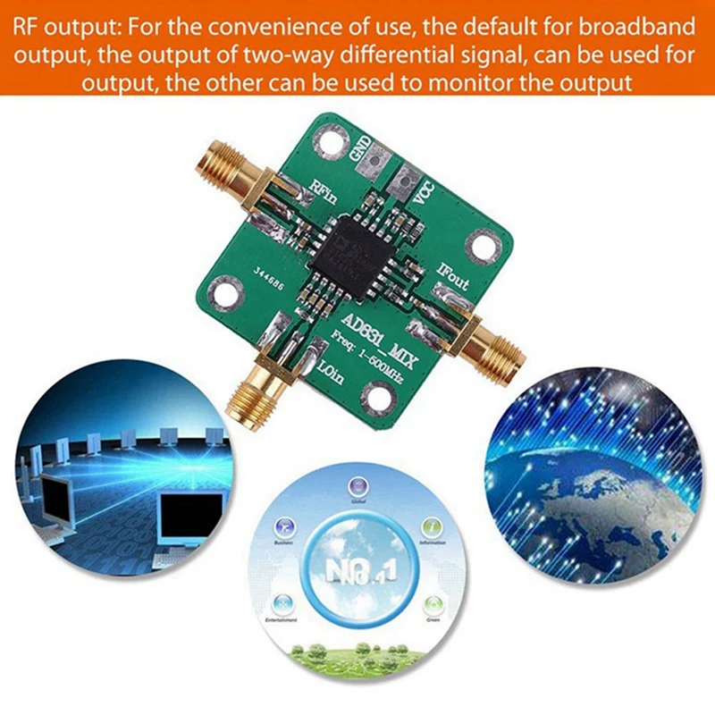 4 Uds AD831 transductor de alta frecuencia módulo mezclador RF 0,1-500Mhz ancho de banda convertidor de frecuencia RF verde