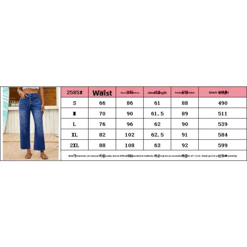 Lässige, geknöpfte Denim-Caprihose für Damen, locker geschnittene Jeans