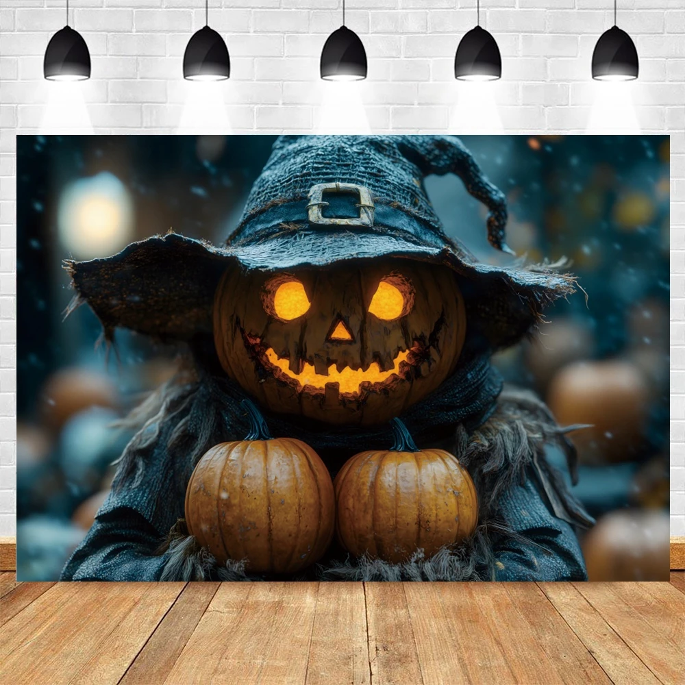 Halloween Photography Background Full Moon Night Horror Pumpkin Man Kids Portrait Halloween Party Decoration Photo Background