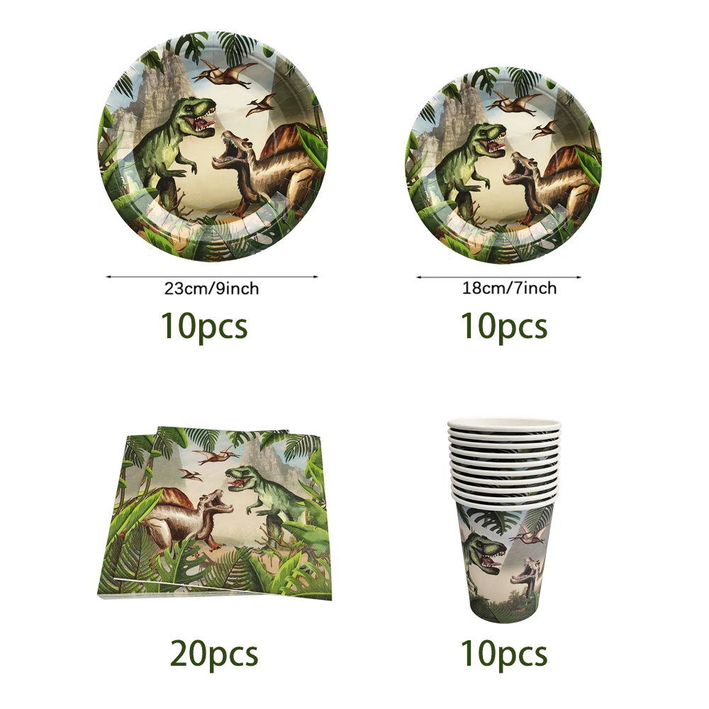 Vajilla desechable con temática de dinosaurio, plato de papel, taza, decoraciones para fiesta de cumpleaños, Safari, jungla, suministros para Baby Shower