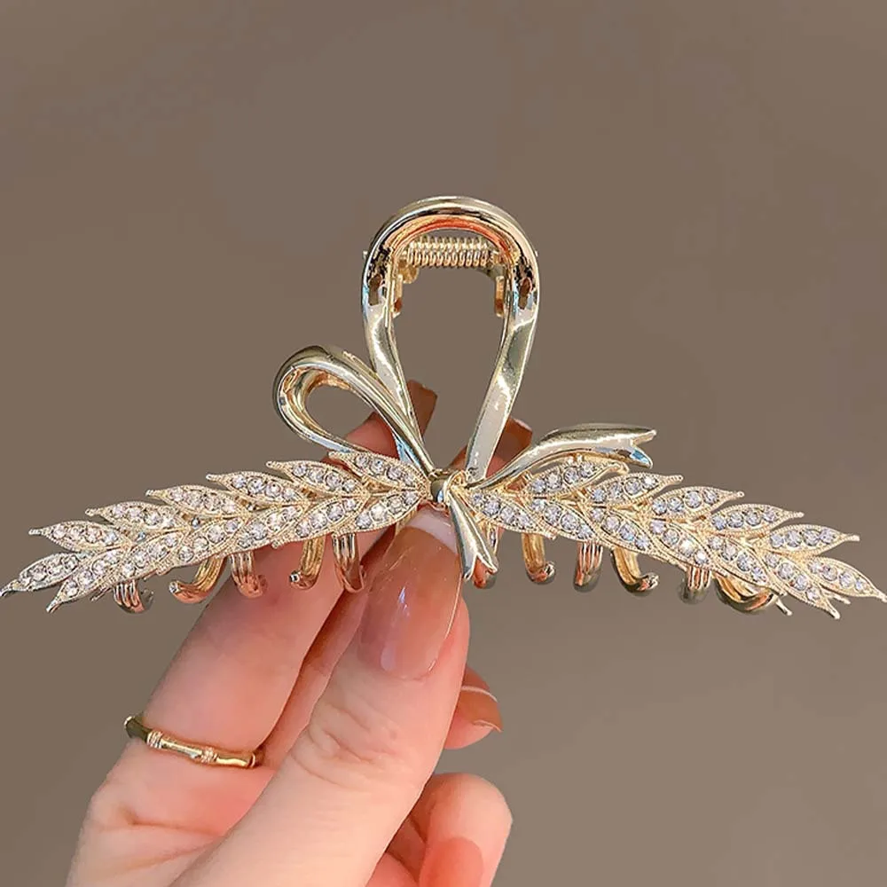 Luxury Rhinestone Metal Hair Claws Hairpins Wheat Flowers Hair Clip Grab Barrettes Hairgrip For Girl Ponytail Headwear