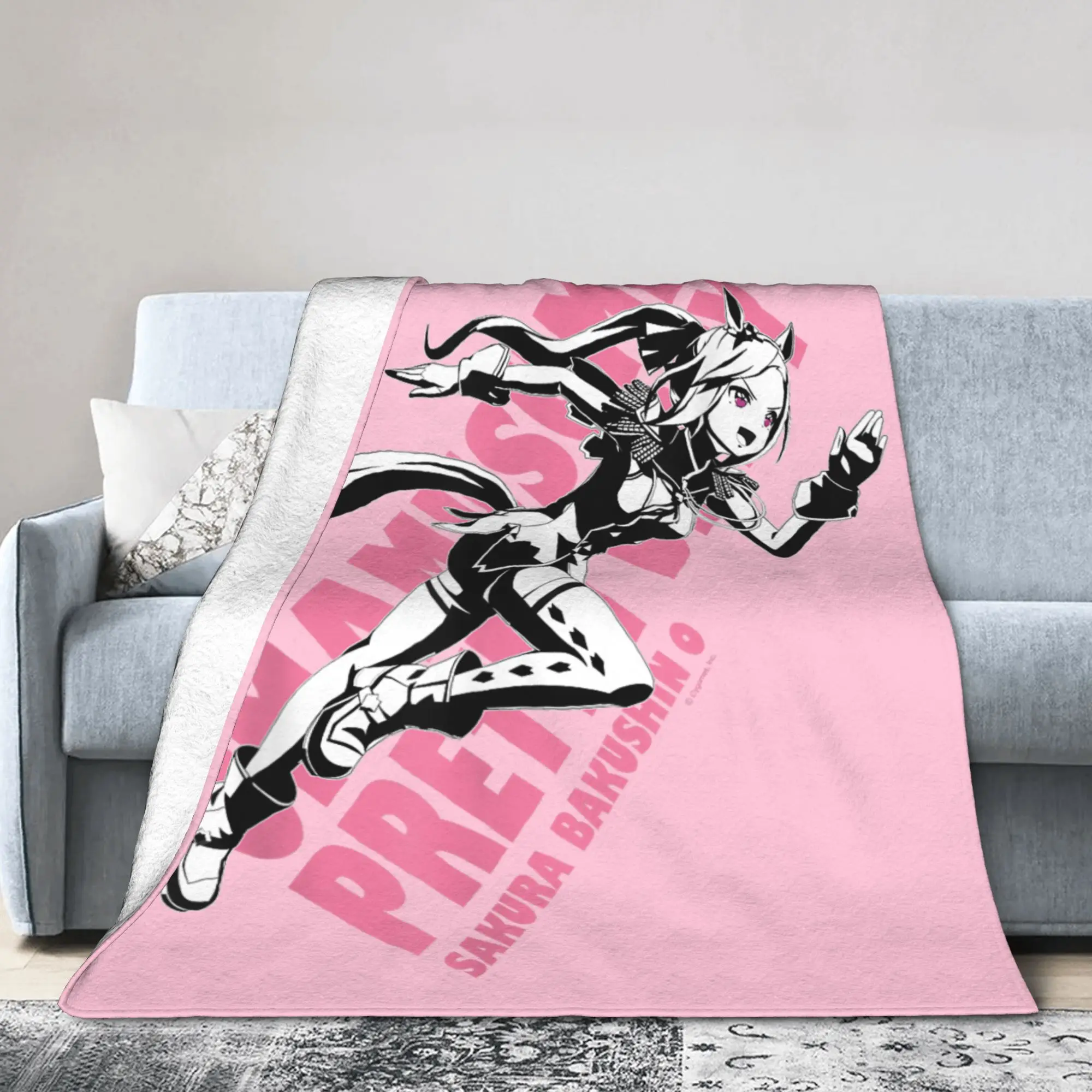 Umamusume Pretty Derby Sakura Bakushin O Flannel Blanket Funny Throw Blankets Sofa Lounge 125*100cm Plush Thin Quilt Lightweight