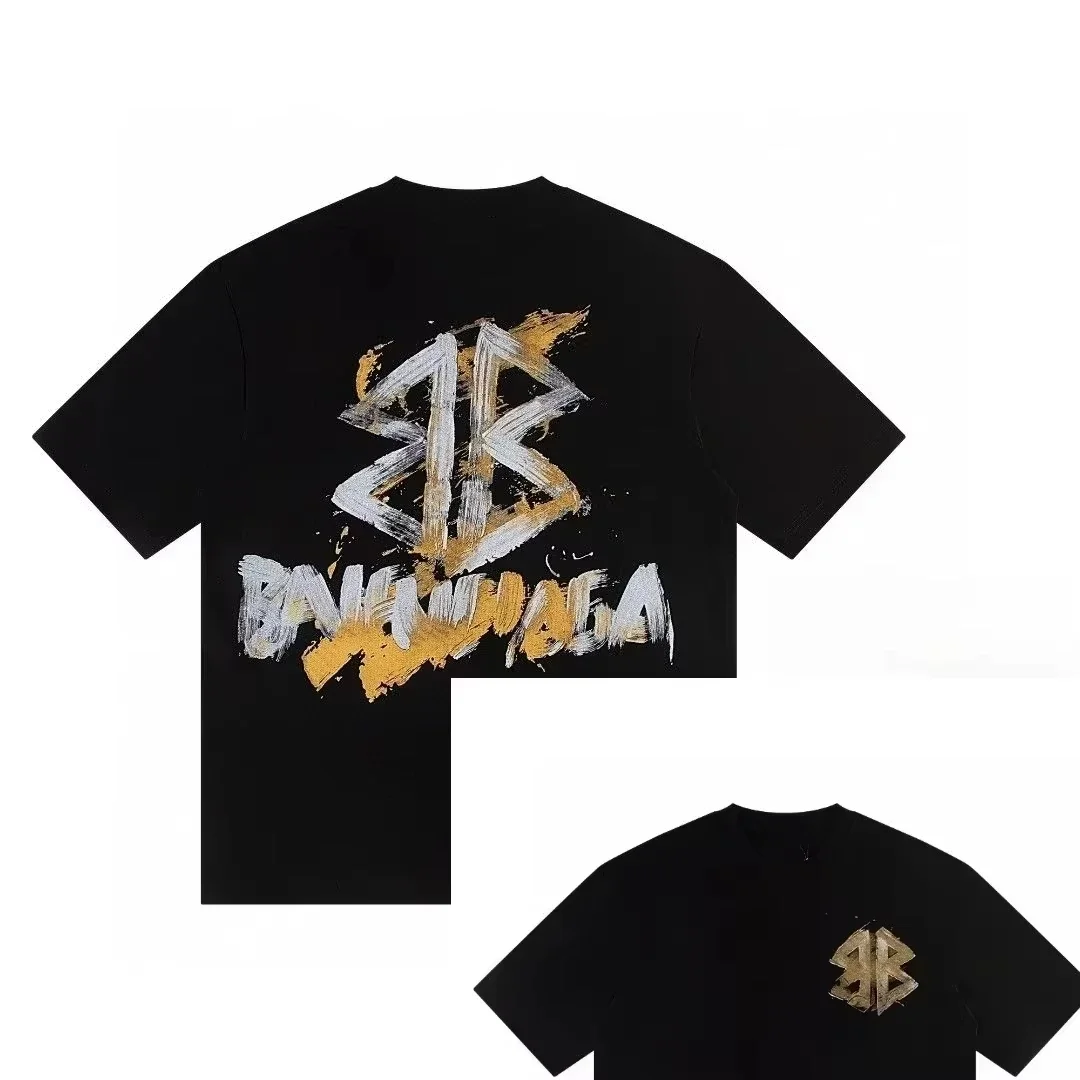 2025 جديد حار الرجال الكتابة على الجدران تي شيرت مجردة الأصفر شارع الفن تصميم المتضخم القطن الصيف عادية تنفس الموضة الحضرية #2