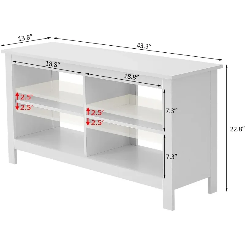 43 Inches TV Stand,Mid Century Modern Entertainment Center with 4 Open Shelves Farmhouse Media Console Table for Living Room