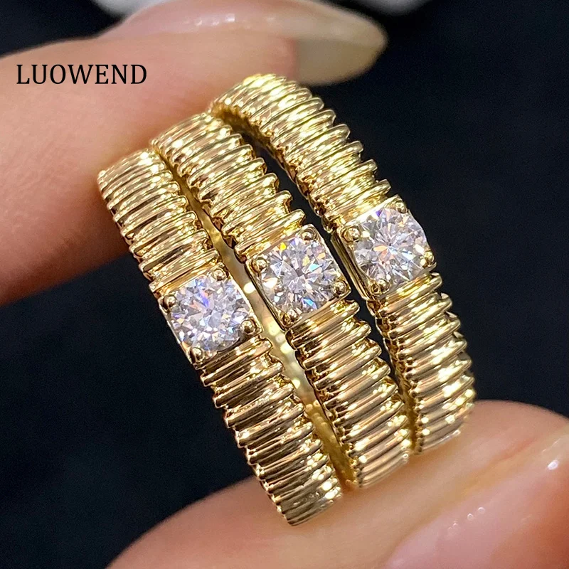 

LUOWEND 18K Yellow Gold Rings Natural Solitare Diamond Ring Fashion Satin Shape Wedding Band Women Engagement Jewelry Customize