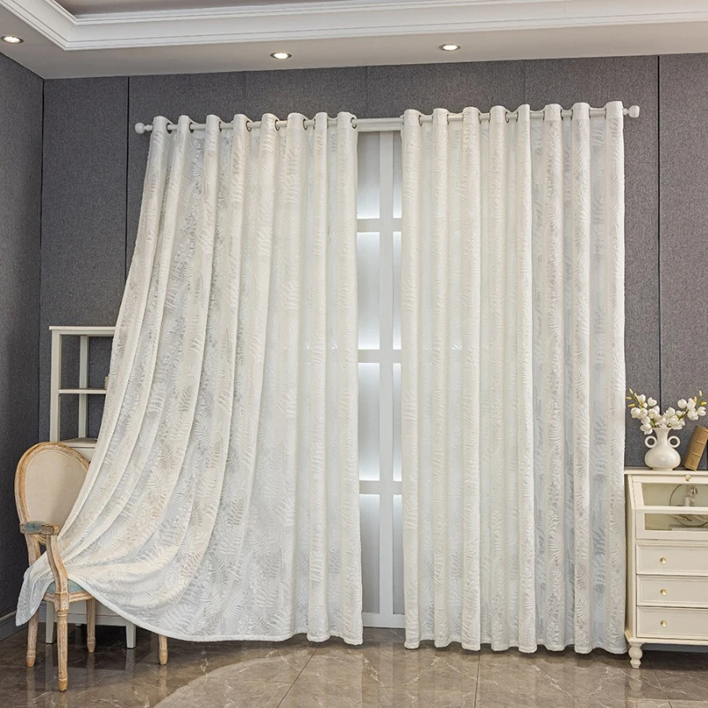 Custom Size Modern Fashion Jacquard Embossed Sheer White Modern Minimalist Living Room Bedroom Balcony Curtains Rideaux Voilage