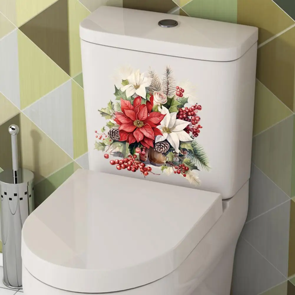 30cm Floral Toilet Lid Decal Flowers Toilet Seat Wall Sticker Self-Adhesive DIY Removable Sticker Bathroom WC Restroom Decor