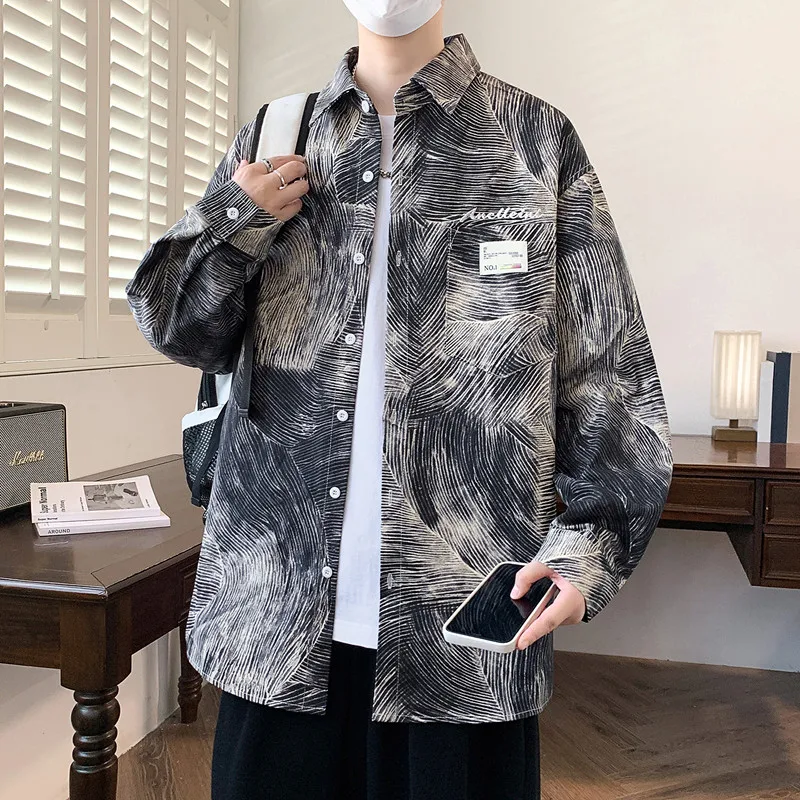 2026 spring New arrival Men's Fashion Casual Long Sleeve cotton Shirt Men autumn High Quality Large Size letter pattern Shirts
