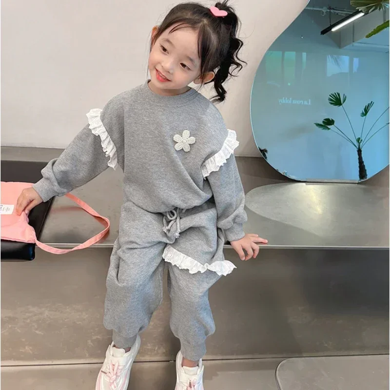 2023 Autumn Baby Girl Clothes Set Cartoon Bear Pullover Top and Pants 2 Pieces Set Children Girls Sweatshirt Outfits Tracksuit