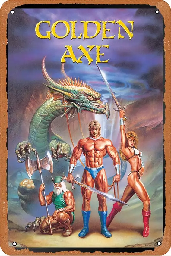 Metal Poster Retro Tin Sign Golden Axe Poses Sega Classic Video Game Poster 8x12 INCH