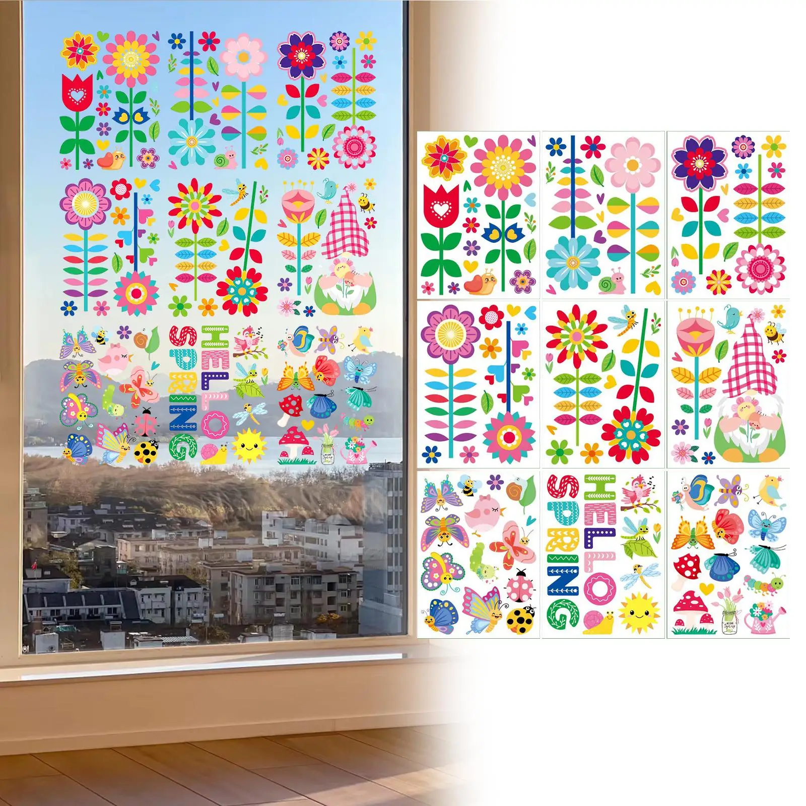 9x Window Stickers Seasons Decals Window Art Party Supplies Glass Window Clings Wall Decals Sided Window Decals Decoration