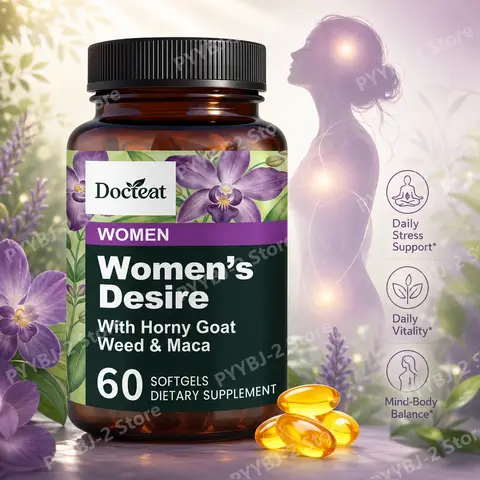 Womens Desire Softgels with Horny Goat Weed and Maca Plus Tribulus and Sarsaparilla for Balance Stress Support, 60 Softgels