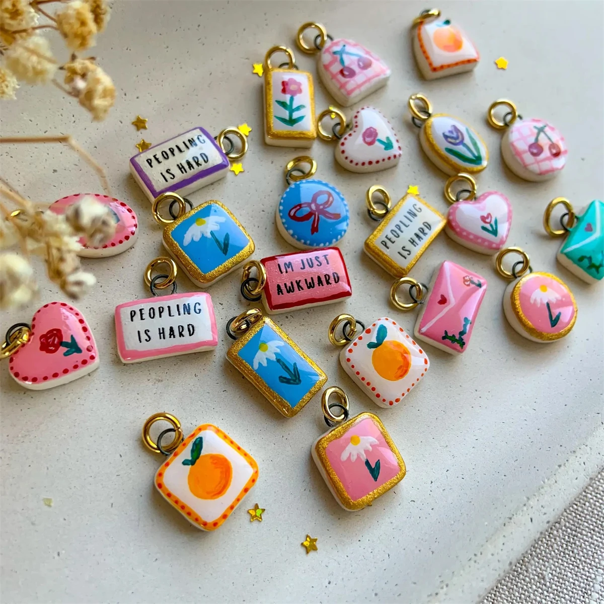 Blumenschleife-Anhänger, DIY-Zubehör, Blumen-Kirsch-Umschlag, vergoldet, farbkonserviert