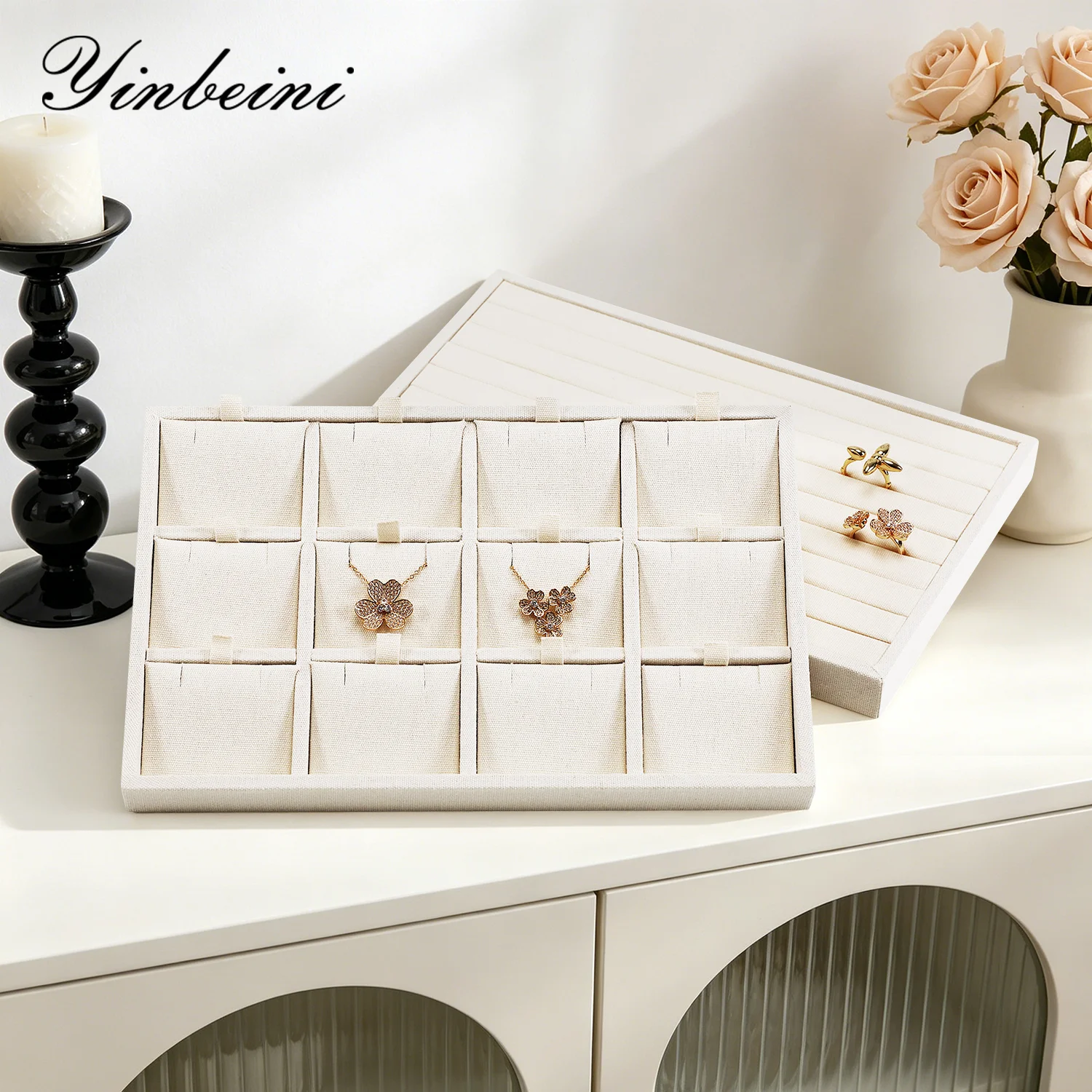 

Подставка-органайзер для ювелирных украшений Yinbeini из льняной ткани: для колец, ожерелий, браслетов, демонстрационная тарелка P097