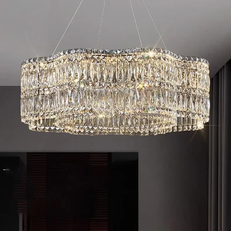 Modern Luxury LED K9 Crystal Chandelier RC Dimmable Pendant Light for Villa Living Room Dining Room Bedroom Home Interior Decor