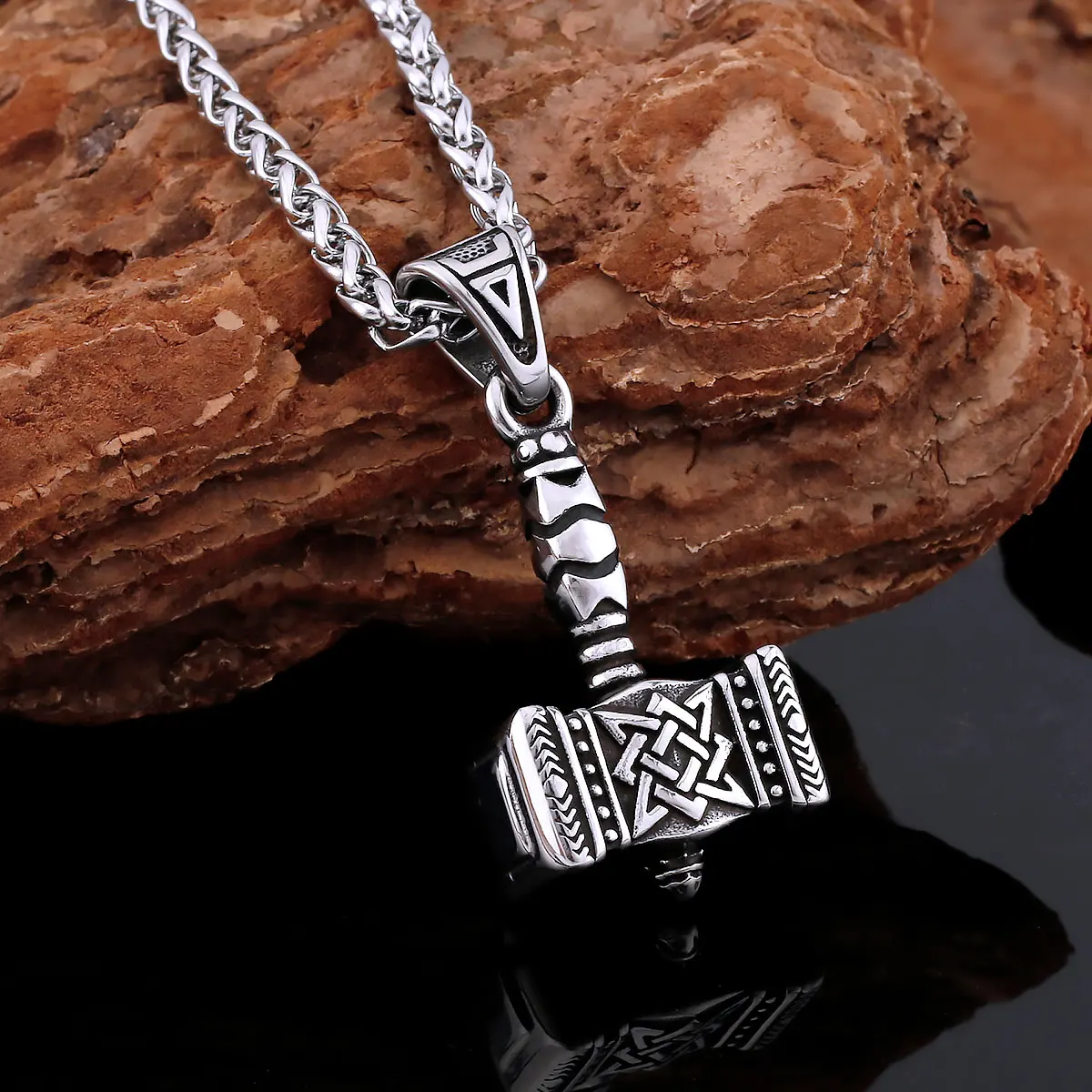 Fashion Creative Thor\'s Hammer Stainless Steel Viking Necklace Men\'s Nordic Retro Norwegian Amulet Pendant Jewelry Accessories