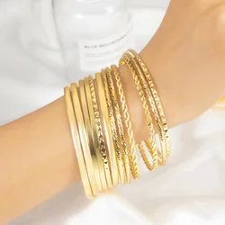 Charmsmic 14pcs/set Punk Style Round Big Circle Wide Bracelets & Bangles For Women Gold Color Armband Trendy Alloy Boho Jewelry