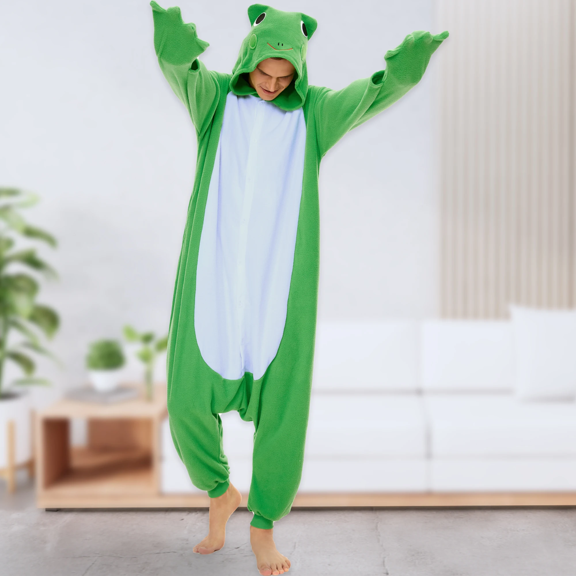 

CANASOUR Frog Onesie Pajamas Adults Men Winter Soft One Piece Pyjamas Halloween Christmas Cosplay Animals Hooded Sleepwears