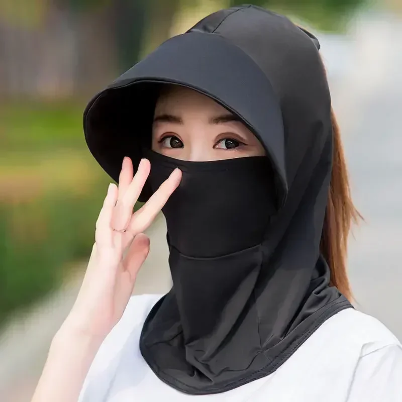 

Summer Cycling Ice Silk Sunscreen Cap Anti-UV Sun-proof Hat Soft Breathable Dustproof Lady Covering Large Eaves Cap Sun Hats