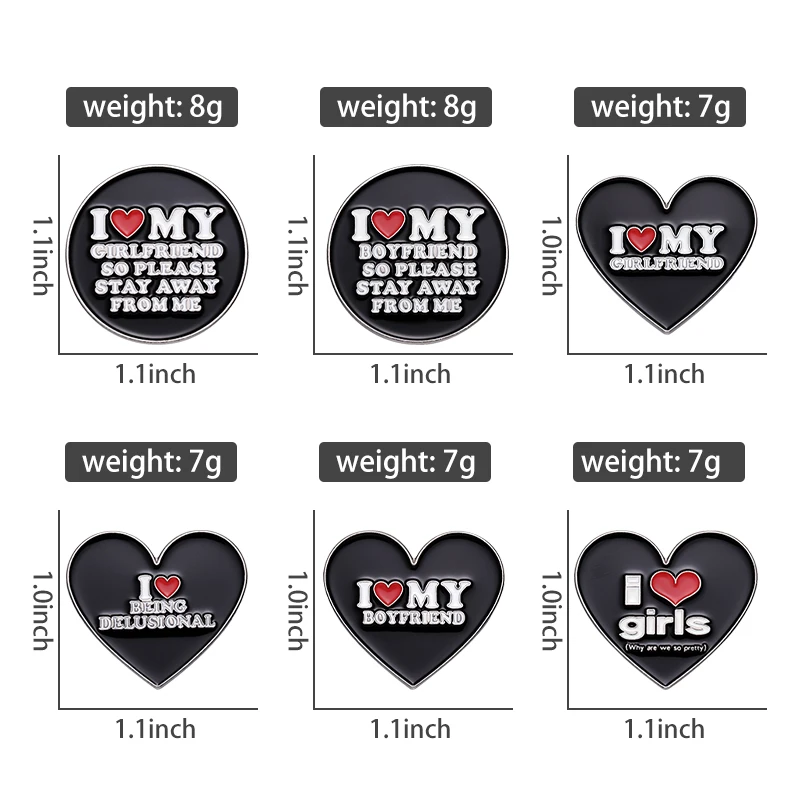 I Love My Girlfriend Heart Brooch Enamel Pin Please Stay Away From Me Cute  Funny Quote Badge Ornaments Jewelry Gift for Couples