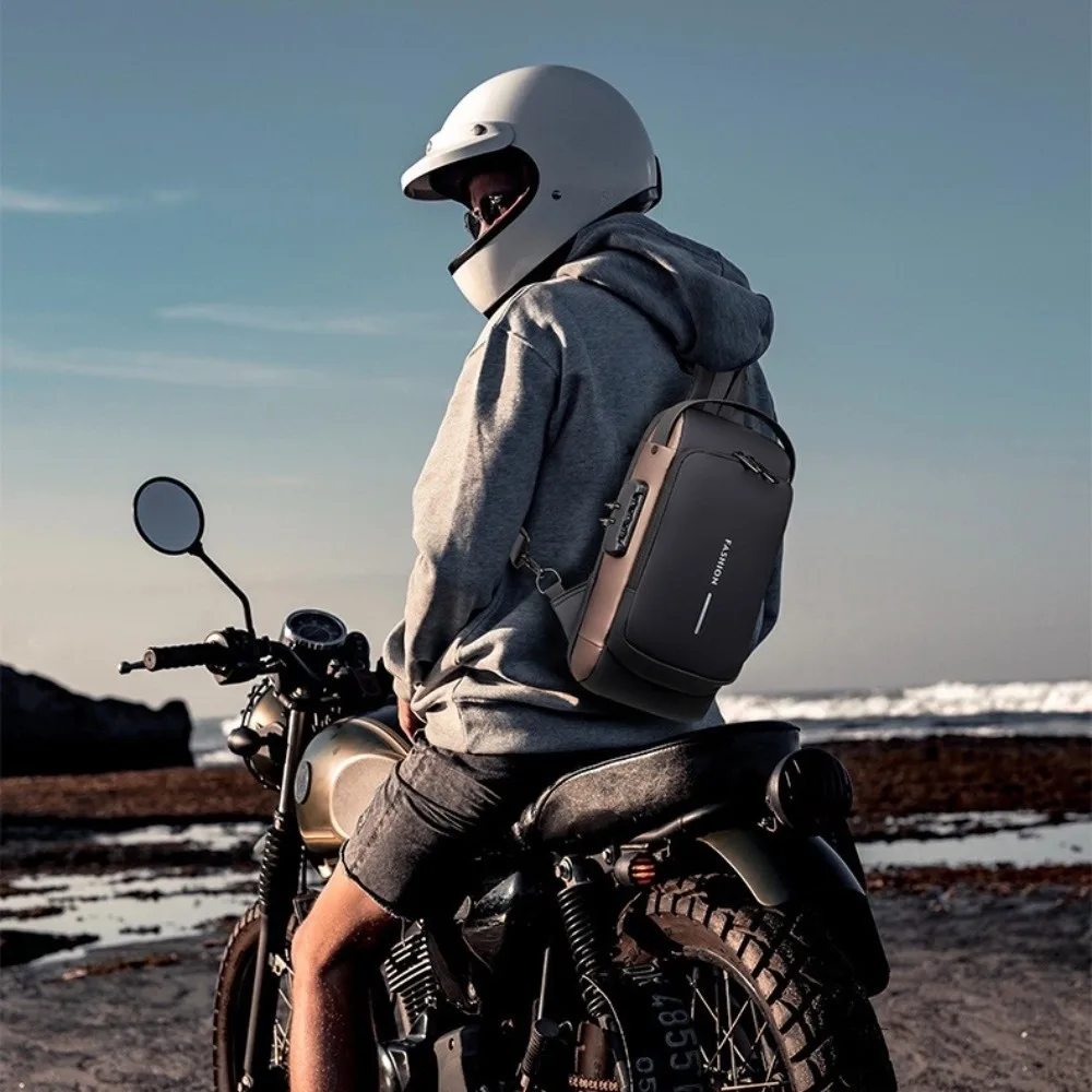 حقيبة صدر رياضية بقفل مشفر من قماش أكسفورد، سعة كبيرة مضادة للسرقة، مقاومة للماء مع منفذ شحن USB #4