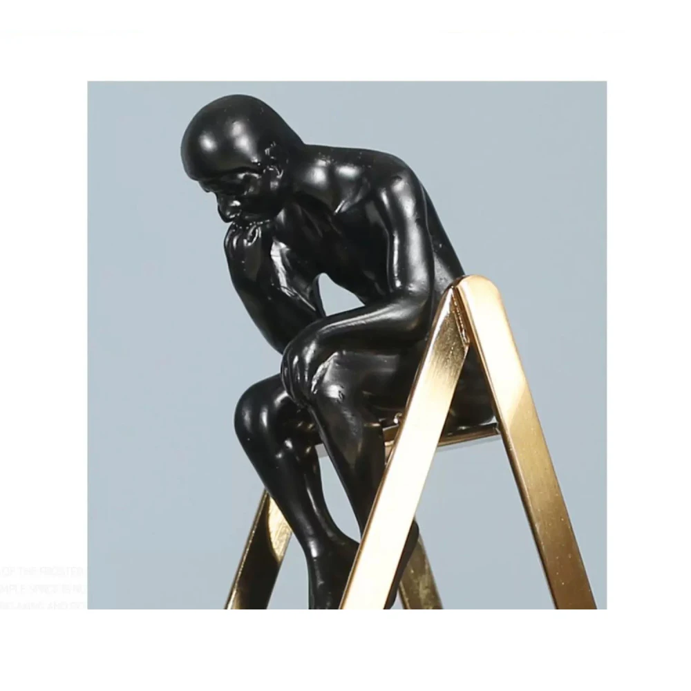 Modern Light Luxury Metal Thinker Statue Neoclassical Home Decor for Living Room TV Cabinet Model Room