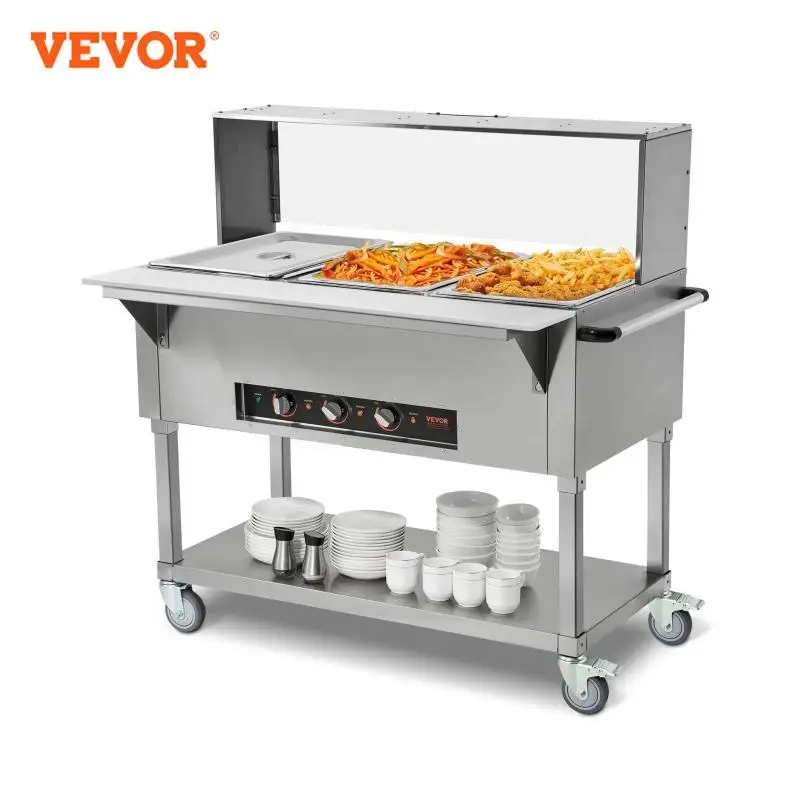 VEVOR 3 4 5Pan Commercial Food Electric Steam Table Food Warmer Food Grade Stainless Steel Server with Dust Cover