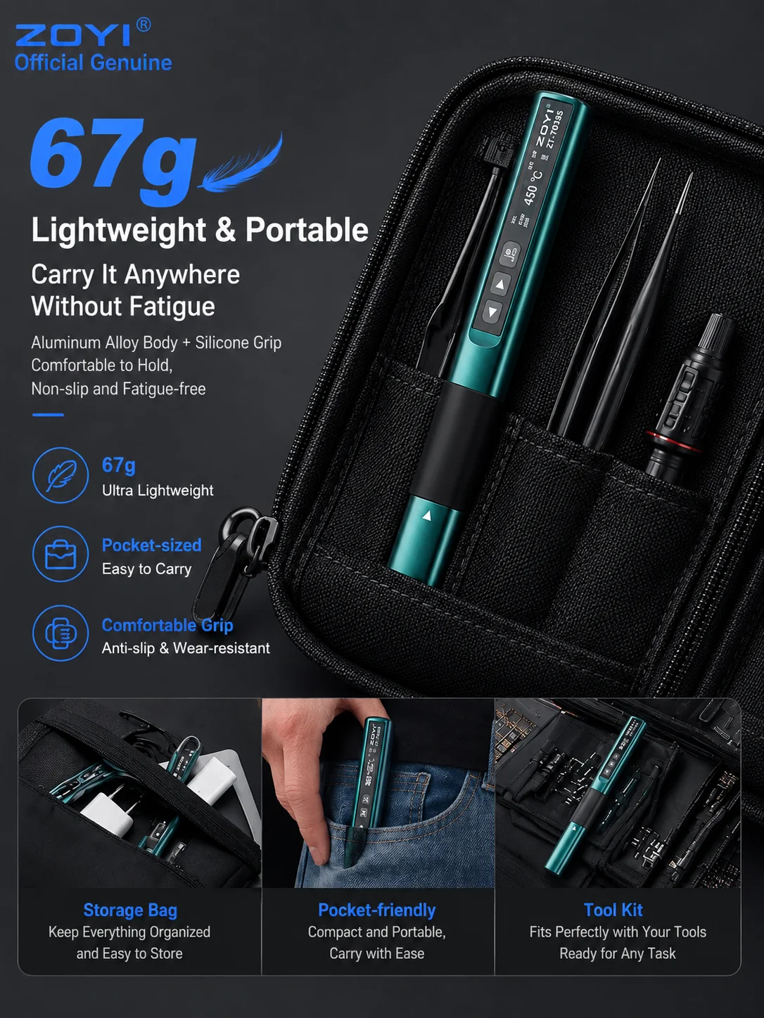 ZOYI New ZT-N1 Pro Portable Smart Soldering Iron Compact Size Smart Temp Control 100W for Electronics Repair Welding