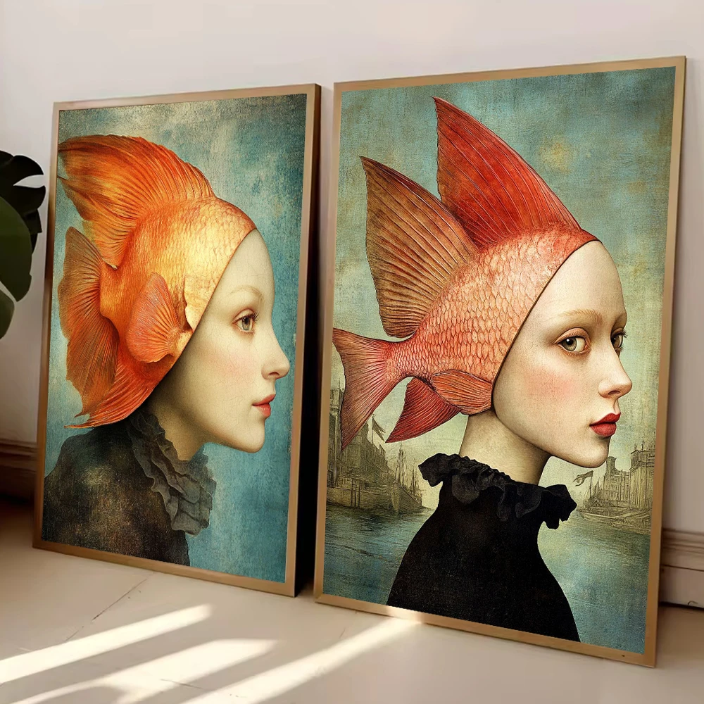 Abstract Woman Canvas Painting Surrealism Wall Art Funny Woman Portrait Poster Print For Office Bedroom Living Room Home Decor