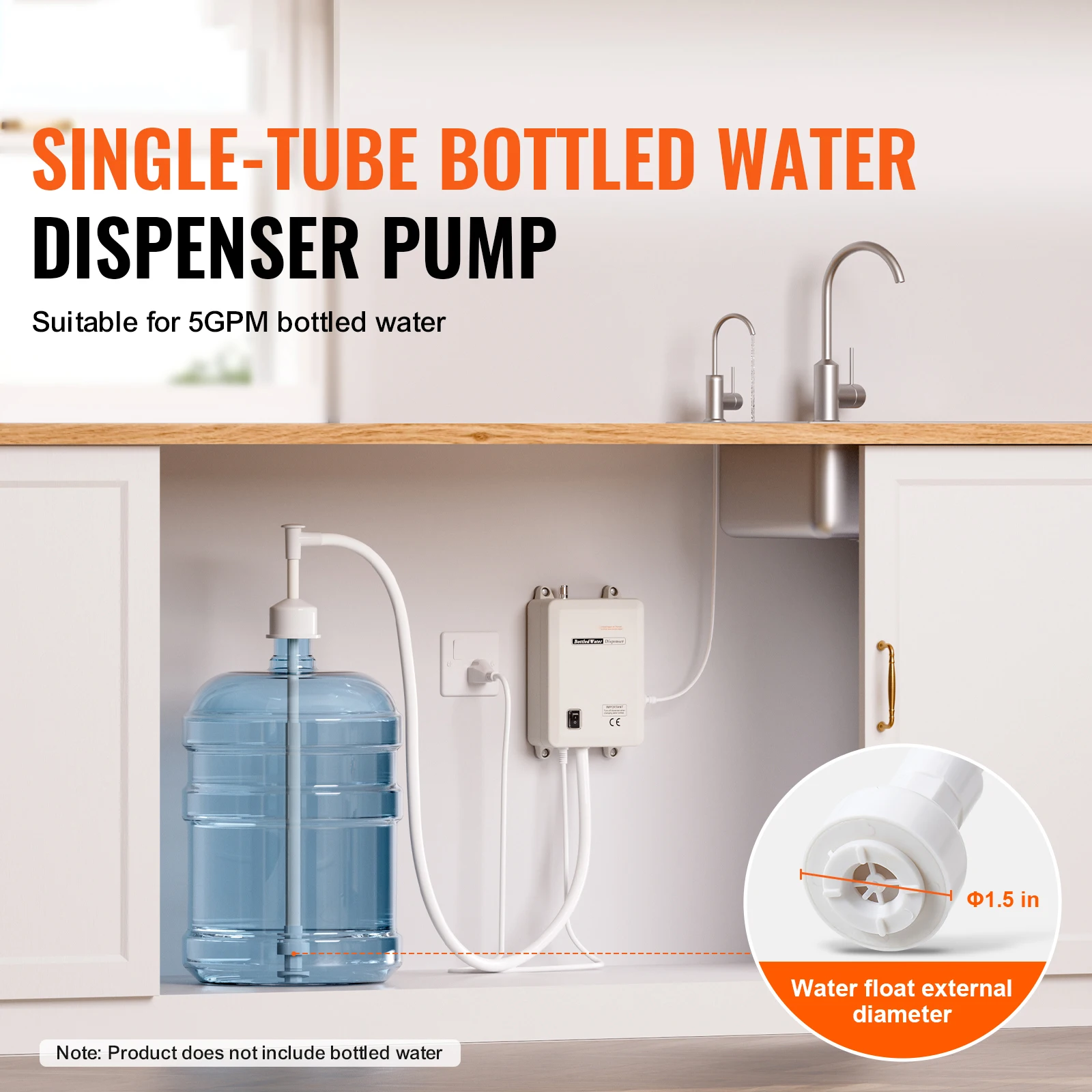 VEVOR Bottled Water Dispenser Pump System 5 Gallon Single Inlet Water Jug Pump Compatible Use with Coffee Machine Refrigerator