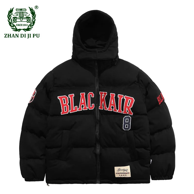 

Hip Hop Men's Hooded Parkas Harajuku Letter Embroidery Detachable Hat Zipper Coats New Winter Cotton Padded Warm Couples Outwear