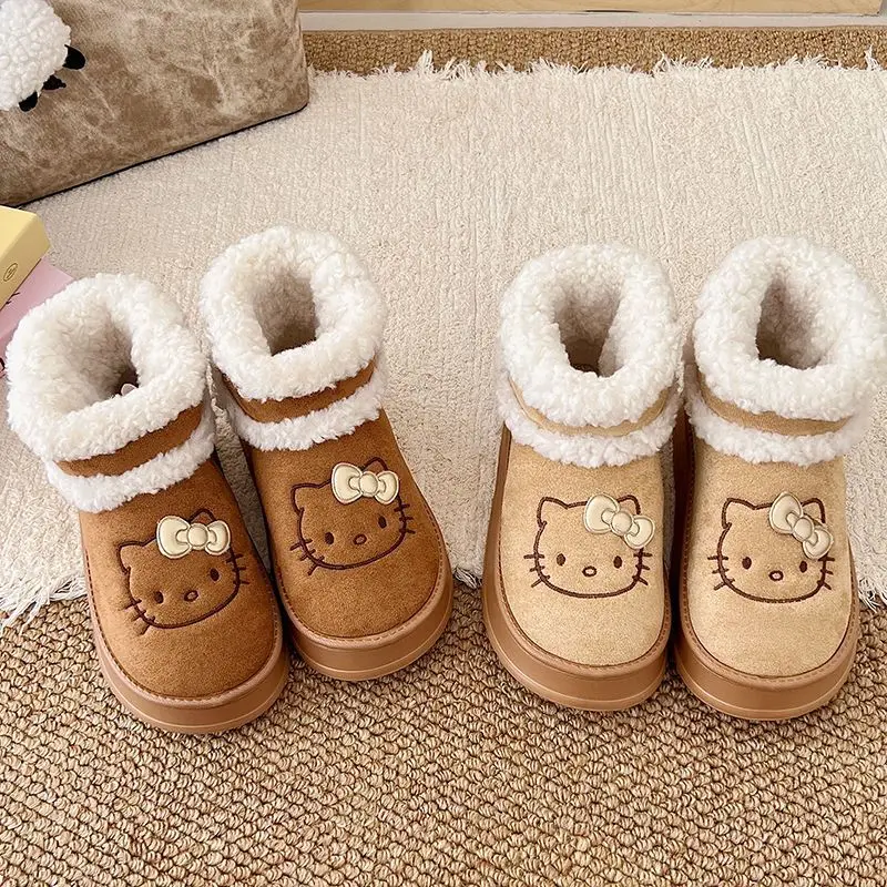 

Зимние сапоги в стиле аниме «Hello Kitty», женские зимние сапоги Y2K, милая теплая хлопковая обувь, кавайные нескользящие короткие ботинки, зимние хлопковые сапоги для девочек