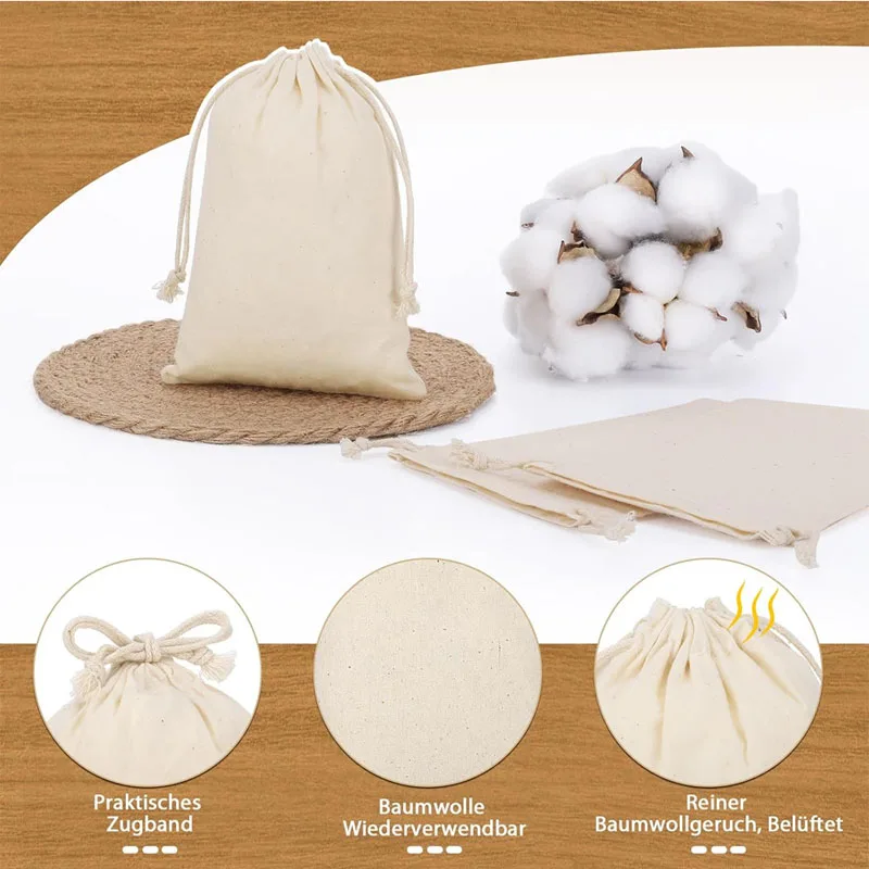 20pcs/lot Big Size Natural Linen Cotton Bag Drawstrings Gift Pouches For Jewelry Shoes Travel Storage Bags Custom Logo Print