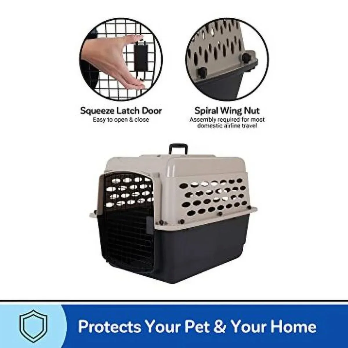 Perrera para perros Vari, caja de viaje portátil de plástico, transportador para mascotas apto para aerolíneas, mediano 32 pulgadas para mascotas de 30-50 libras