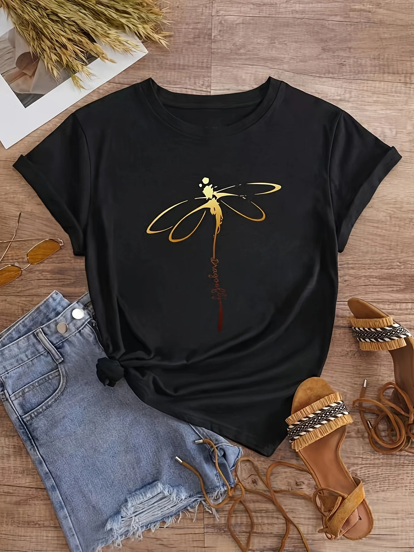 

Animal Pattern Crew Neck T-Shirt Elegant Short Sleeve T-Shirt Suitable for Everyday Wear Women's Clothing