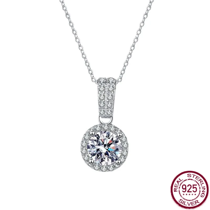 

S925 Silver Pendant Round Bag 1 Carat Mausanite Pendant Necklace Wholesale of European and American Jewelry