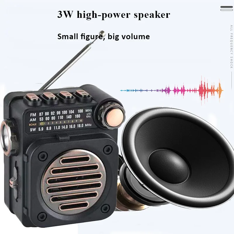 FM AM SW Stereo Radios Portable Pocket Mini Radio Receiver Multifunctional Wireless Bluetooth Music Player with LED Flashlight